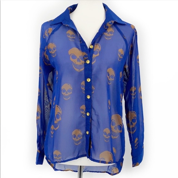 haley starr Tops - HALEY STARR Skull Button Down